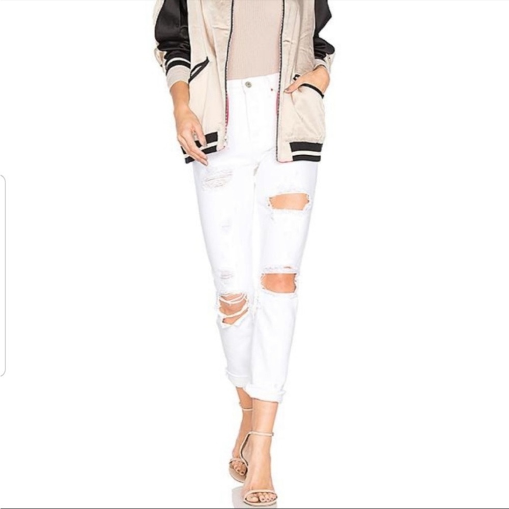 NWOT GRLFRND Karolina High Rise White Distressed Jeans Size 29